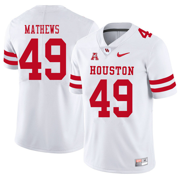 2018 Men #49 Derrick Mathews Houston Cougars College Football Jerseys Sale-White - Click Image to Close